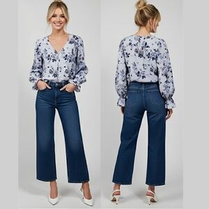 Contemporaine Par Simons- Button Down Boho Chic Loose Floral Poer Sleeved Blouse